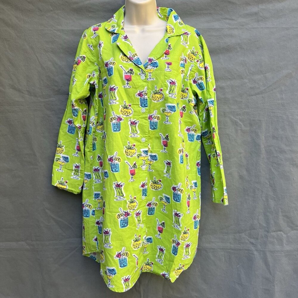 The Company Store 100% Cotton Lime Green Martini Drinks Alcohol Pajama Shirt